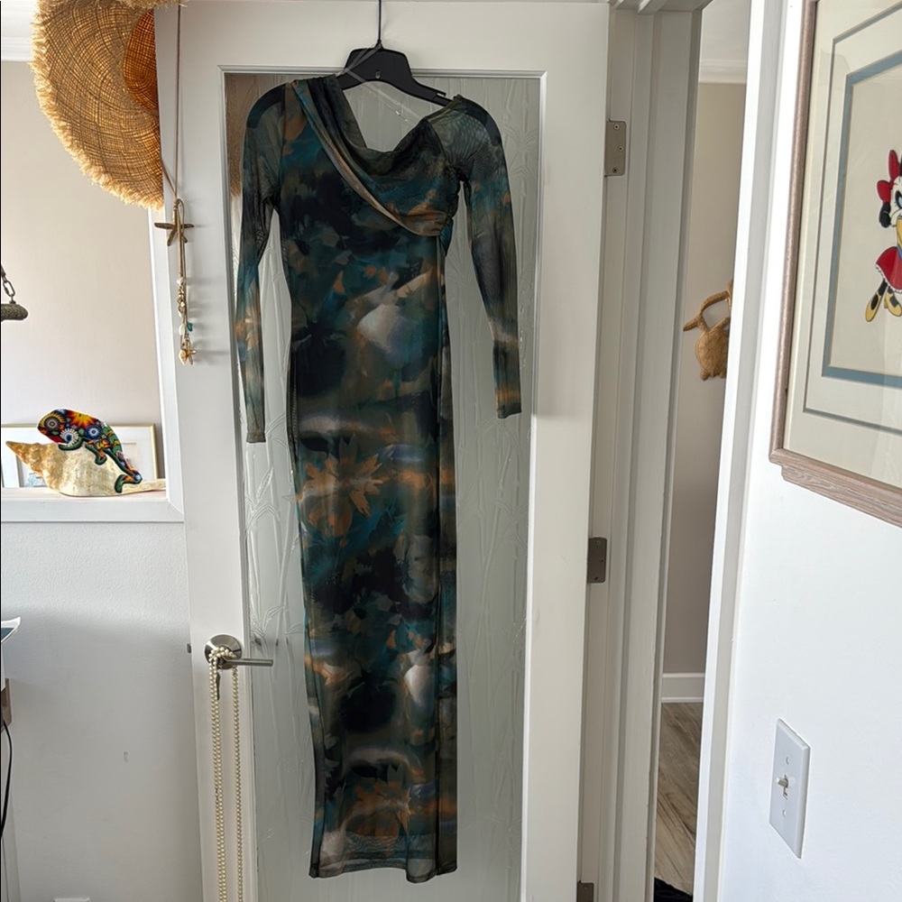 Haute Monde 🌟 Elegant Multicolor Long Sleeve Dress sheer lined Dress